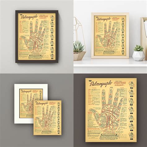 Vintage Palmistry Chart 5 Sizes Fortune Telling Cheiromancy Occult Palm Reading Tarot Antique
