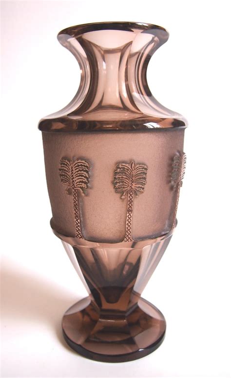 Bohemian Egyptian Lion Hunt Moser Deep Acid Etched Glass Vase 1937 For Sale At 1stdibs