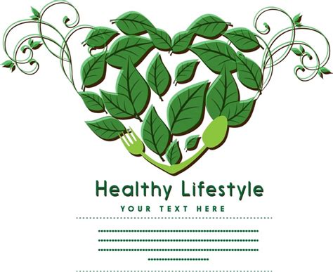 Healthy Lifestyle Banner Leaves And Heart Decor Design Vectors Graphic