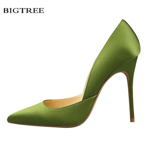 Bigtree Spring Women Elegant Satin Pumps European Fashion High Heeled Shoes Shallow Thin Pointed