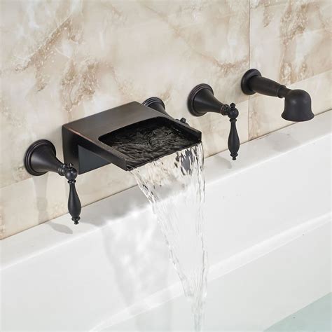 Oil Rubbed Bronze Waterfall Bathtub 5pcs Mixer Faucet W Hand Shower