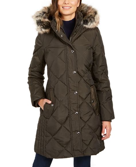 London Fog Hooded Faux Fur Trim Puffer Coat Reviews Coats Women Macy S Hooded Faux