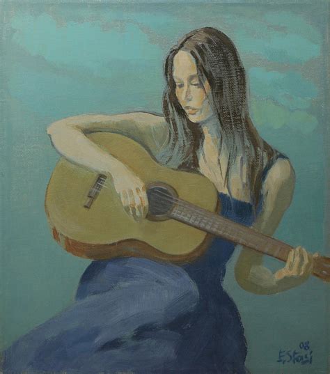 Girl With Guitar Painting By Emjona Stasi