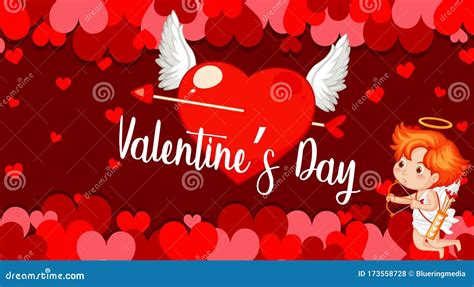 Valentine Theme With Hearts And Cupid Stock Vector Illustration Of