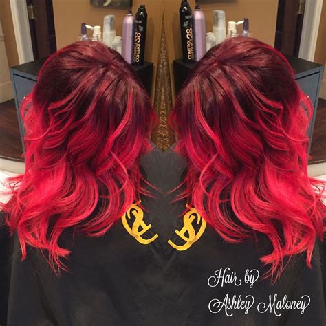 Vibrant Red Balayage Ombré Using Both Redken And Pravana Hair By