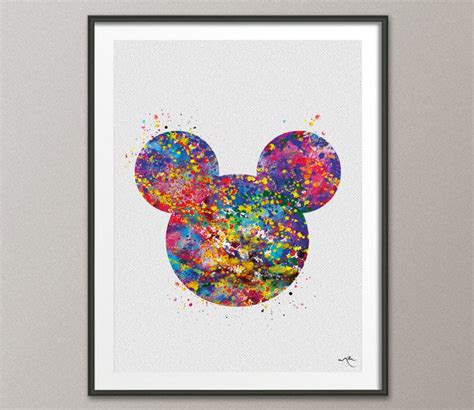 Mickey Mouse Head Watercolor Print Archival Walt Disney Kids Art For