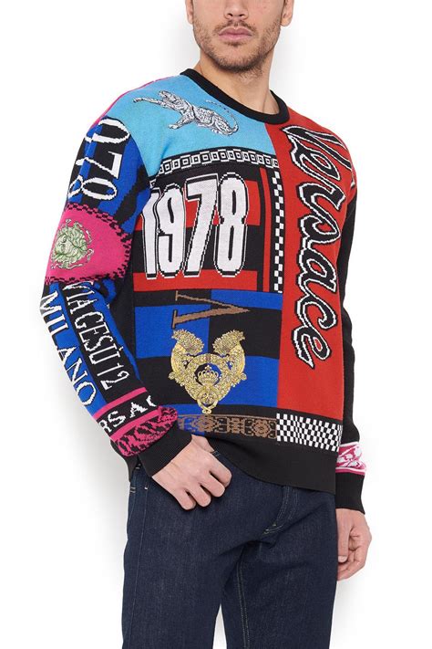Versace Patchwork Wool Sweater For Men Lyst