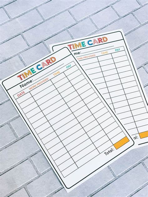 Chore List Idea Printable Time Card