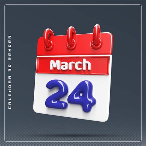 Premium Psd 24th March Calendar Icon 3d Render