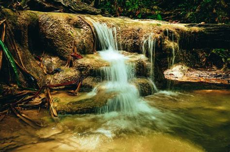 Beautiful Waterfall In The Rainforest Jungle Of Thailand Erawan