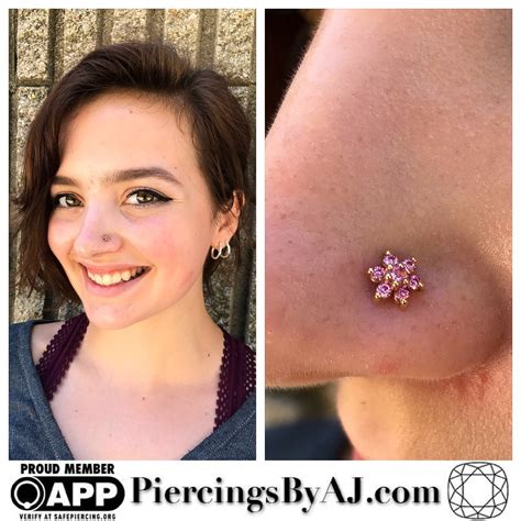 Fully Healed Nostril Piercing Featuring A 14k Yellow Gold Flower From