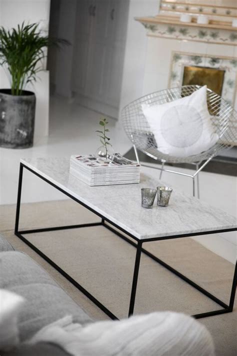 White Marble And Black Metal Contemporary Rectangular Coffee Table