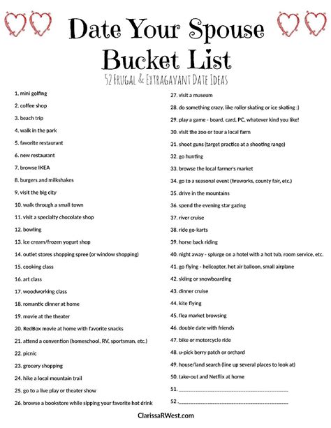 Date Your Spouse Bucket List 52 Frugal And Extravagant Date Ideas Clarissarwest Marriage