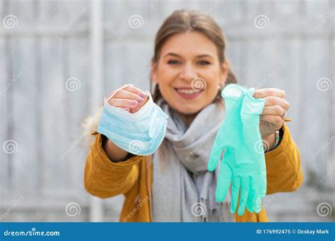 Beautiful Woman With Mask And Gloves Stock Image Image Of Epidemic