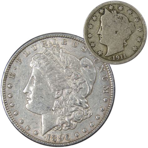 1896 1 Morgan Silver Dollar Vf Very Fine W 1911 Liberty Head 5c Good