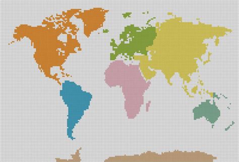 Counted Cross Stitch Pattern World Map Globe Map Instant Download