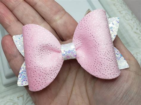 3 5 Inch Fuzzy Pink Pinch Bow Small Pink Hairbow Sparkly Etsy