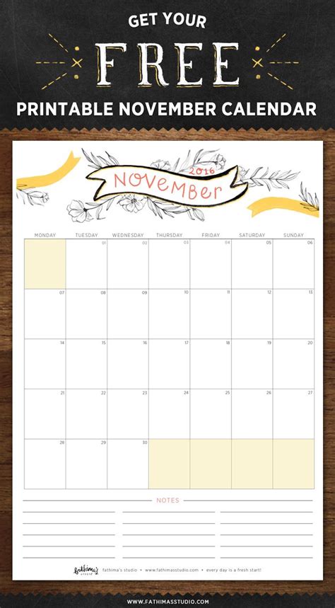 November 2016 Free Printable Calendar Planner Fathimas Studio