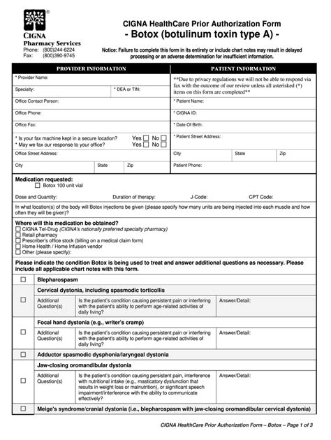 Cigna Botox Prior Authorization Form Fill Out And Sign Online Dochub
