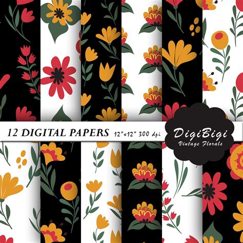 Vintage Flowers Digital Paper Seamless Floral Digital Paper Etsy