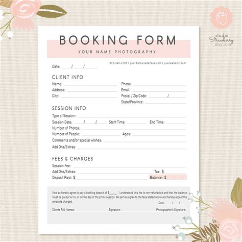 Photography Forms Client Booking Form For Photographer