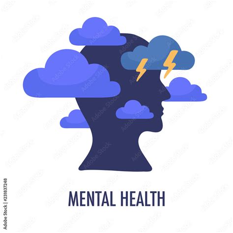 Mental Health Concept Illustration Head Silhouette Icon With Clouds