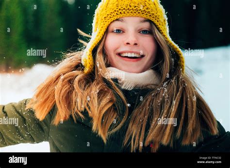 Beautiful Girl In Snow Stock Photo Alamy