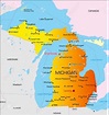 Map of Michigan showing the lower and the upper peninsulas of the ...
