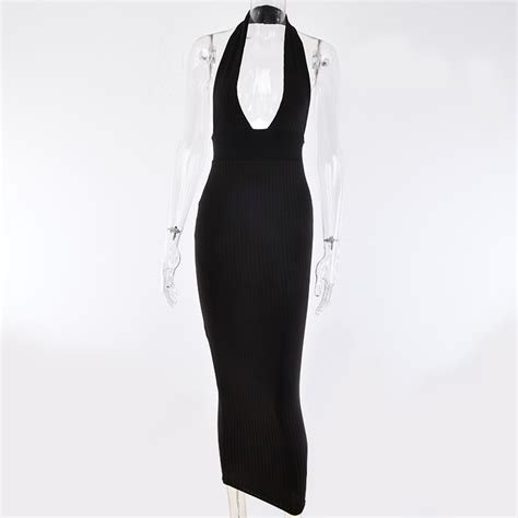 free shipping halter backless sexy knitted pencil dress women white off shoulder long bodycon