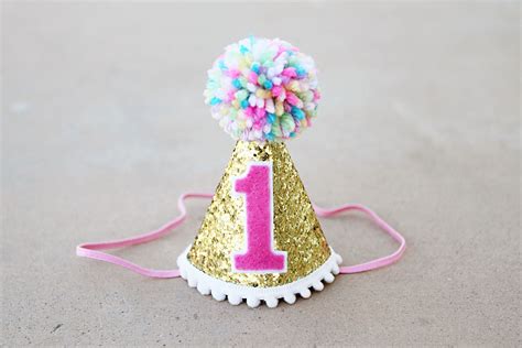Girl First Birthday Mini Gold Glitter Party Hat Girls 1st Etsy