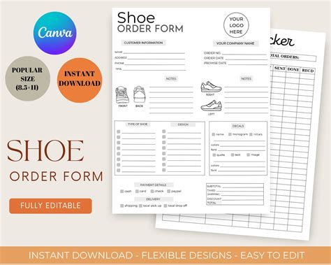 Shoe Order Form Editable Shoe Order Formfootwear Order Form Etsy In