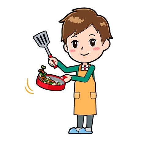 Premium Vector Cute Cartoon Character Boy Cook Stir Fried