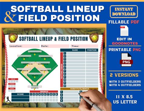Softball Lineup And Field Position Softball Batting Order Editable
