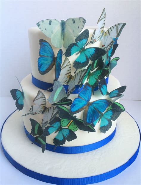 Edible Butterfly Cake In Blues Greens And White Butterfly Cakes