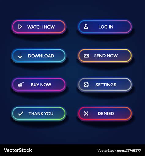 Modern Neon Glowing Buttons On Dark Rounded Forms Vector Image