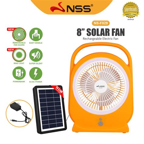 Nss Solar Electric Fan With Panel Solar Fan Rechargeable Solar Powered