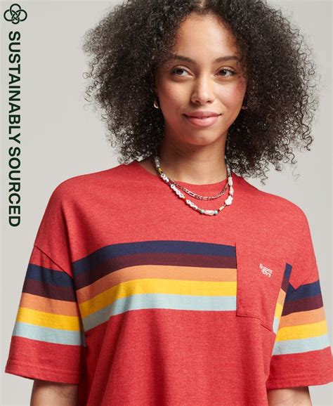 Womens Organic Cotton Vintage Cali Stripe Boxy T Shirt In Red Superdry