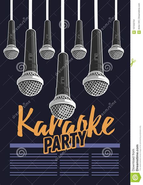 Karaoke Party Music Poster Design With Microphones Stock Vector