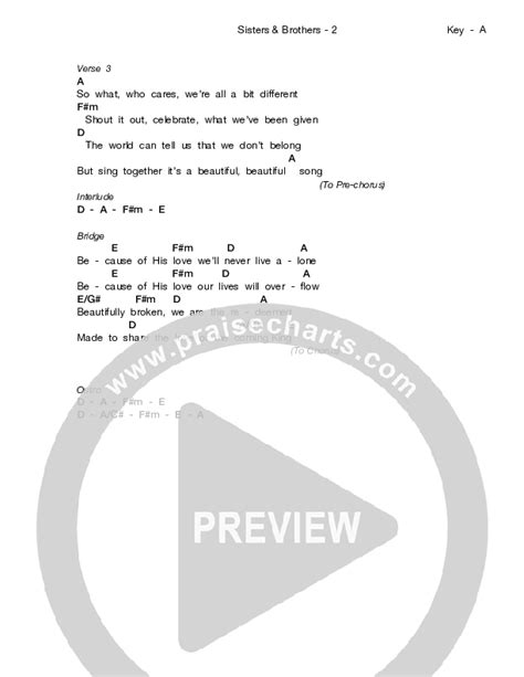Sisters And Brothers Chords Pdf Sidewalk Prophets Praisecharts