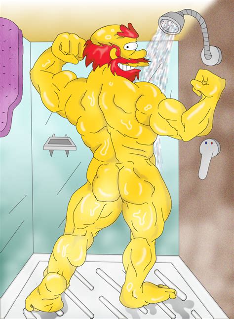 Rule 34 Ass Beard Groundskeeper Willie Human Looking At Viewer Male Male Only Muscles Shower