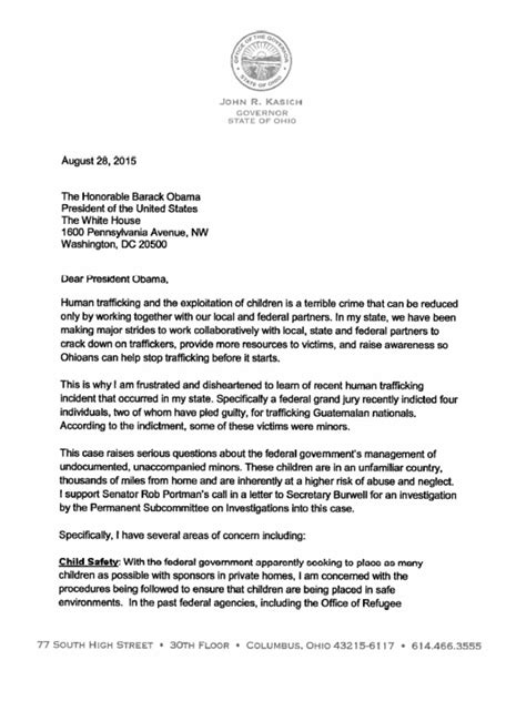 Human Trafficking Letter To President Obama