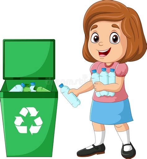Little Girl Throwing Trash Into Litter Bin Stock Vector Illustration