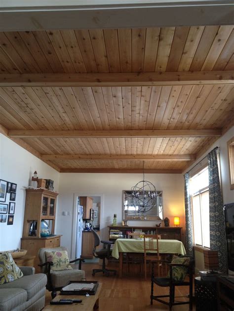 They always add charm to a room. Cedar Plank ceiling in cottage with false beams | Wood ...