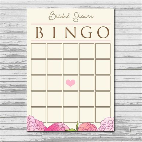 Bridal Shower Bingo Card Instant Printable Download Blank