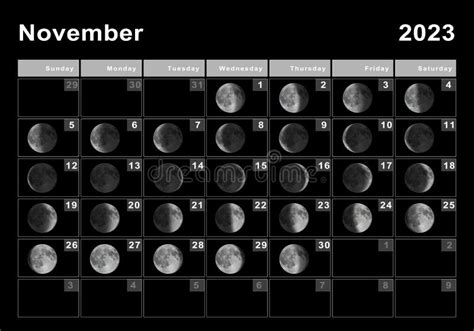 November 2023 Lunar Calendar Moon Cycles Stock Illustration