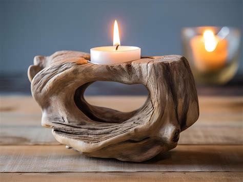 Premium Ai Image A Rustic Driftwood Candle Holder