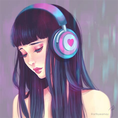 Awasome Lonely Anime Girl With Headphones 2022