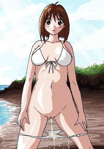 Rule 34 Beach Bikini Bulging Bladder Mizugi Peeing Swimsuit