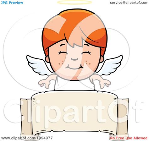 Clipart Smiling Red Haired Angel Boy Over A Banner Royalty Free