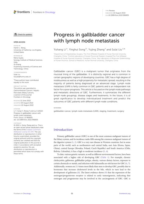 Pdf Progress In Gallbladder Cancer With Lymph Node Metastasis